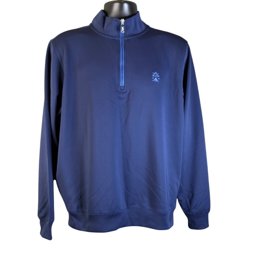 Fairway & Greene Mens Navy Blue F&G Tech Quarter Zip Golf Pullover Sweater Med